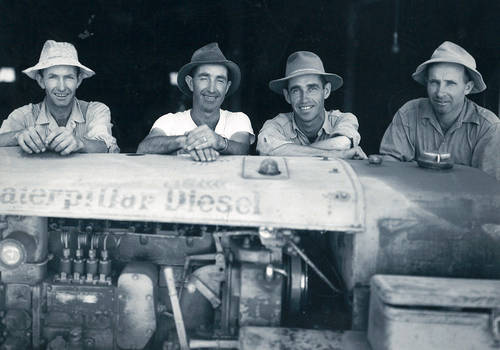 Their focus remained on corn, wheat, oats, and potatoes for nearly twenty years until the second generation began farming tree fruit - Walt, John, Alex, Bob (left to right). The Allans planted four orchards of cherries: Royal Annes, Black Republicans, and Bings.